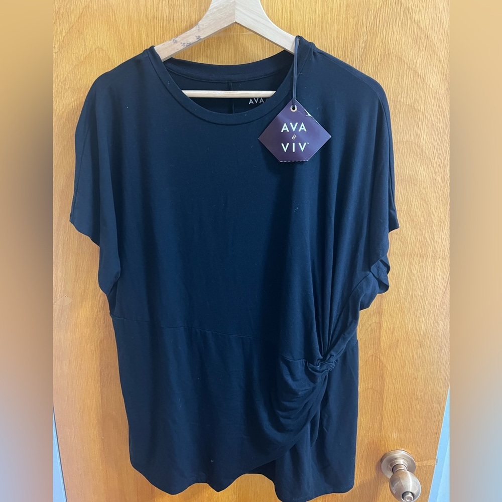 Ava & Viv Women’s Short Sleeve T-Shirt with Side Knot – Black Tee (1XL)